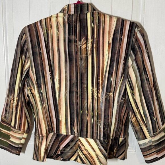 Alberto Makali- Green/Brown Bamboo Pattern-Hook Closure-Cropped Blazer Jacket - Picture 3 of 15